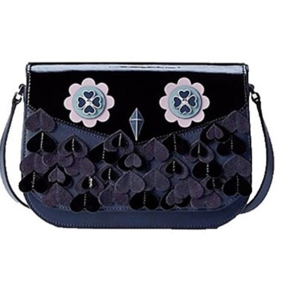 Kate Spade Zibbi Owl Medium Flap Leather Shoulder Bag in Nightcap Navy Blue - Picture 2 of 15